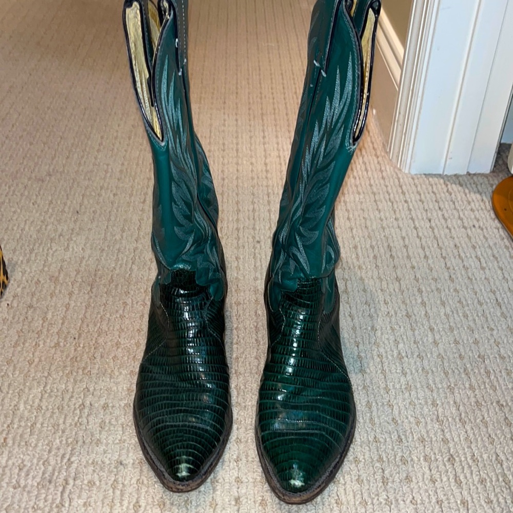 Justin boots green lizard leather